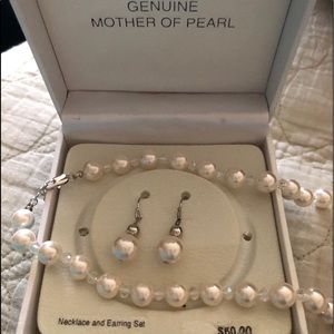 Genuine White Mother of Pearl necklace & earrings